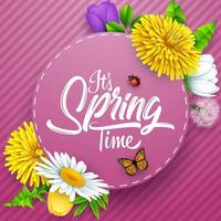 Spring background with several flower wreath. vector illustration