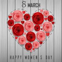 International Happy Women's Day with paper cutting butterflies, roses flowers and black round sign on wooden background vector