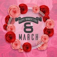 International Happy Women's Day with square frame and roses on flowers pattern background vector