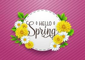 Spring background with several flower wreath. vector illustration