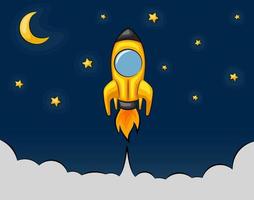 Cartoon rocket flying in the starry sky vector