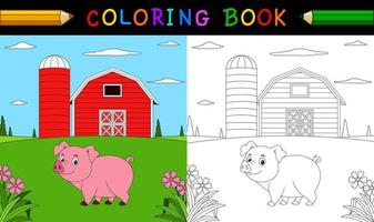 Cartoon pig coloring book vector