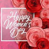 International Happy Women's Day with square frame and roses on flowers pattern background vector