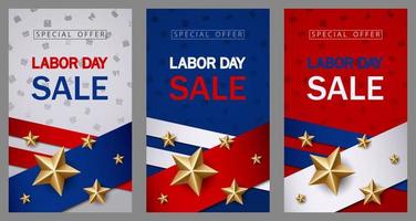 Happy Labor Day holiday banner with golden stars. United States national flag vector