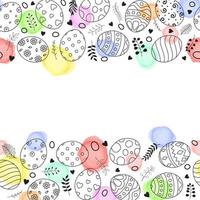 Doodle of easter eggs set collection with ornaments and colored eggs on white background vector