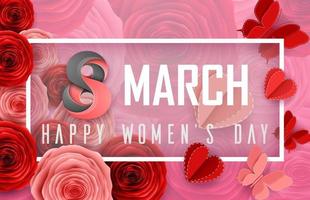 International Happy Women's Day with square frame and roses on flowers pattern background vector