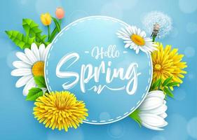 Spring background with several flower wreath. vector illustration