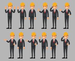 Set of a builder cartoon character in different poses. Vector illustration in a flat style