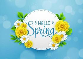 Spring background with several flower wreath. vector illustration