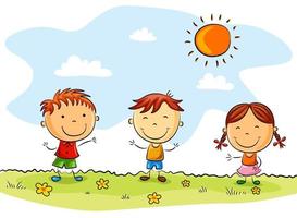 Happy kid cartoon in the summer background vector