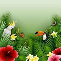 Tropical plants and birds collection set vector