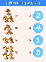 Count and match dog cartoon. Math educational game for children vector