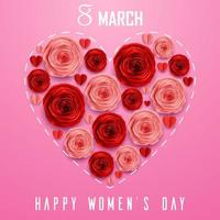 International Happy Women's Day with square frame and roses on flowers pattern background vector