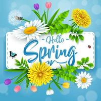 Spring background with several flower wreath. vector illustration