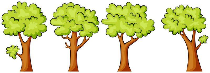 Set of green trees on a white background