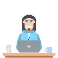 man using laptop for work from home wear hoodie png