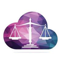 nube y diseño del logo de la escala de la justicia. bufete de abogados, abogado o símbolo de la oficina de abogados. vector