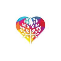 Abstract heart and tree religious cross symbol icon vector design.