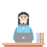 man using laptop for work from home wear hoodie png