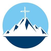 cruz bautista en diseño de logo de montaña. cruzar en la cima de la montaña. logotipo de la iglesia y la organización cristiana. vector