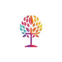 Tree religious cross symbol icon vector design. Prayer tree vector logo design template.