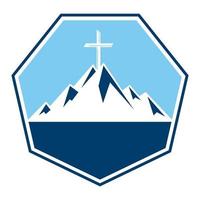 cruz bautista en diseño de logo de montaña. cruzar en la cima de la montaña. logotipo de la iglesia y la organización cristiana. vector