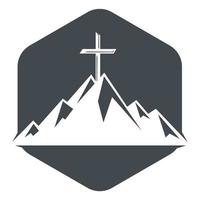 cruz bautista en diseño de logo de montaña. cruzar en la cima de la montaña. logotipo de la iglesia y la organización cristiana. vector