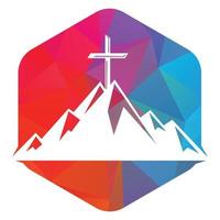 Baptist cross in mountain logo design. Cross on top of the mountain. Church and Christian organization logo. vector