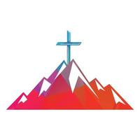 cruz bautista en diseño de logo de montaña. cruzar en la cima de la montaña. logotipo de la iglesia y la organización cristiana.