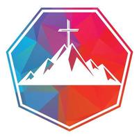 cruz bautista en diseño de logo de montaña. cruzar en la cima de la montaña. logotipo de la iglesia y la organización cristiana. vector