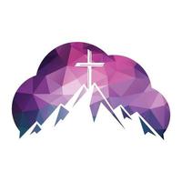 Baptist cross in mountain logo design. Cross on top of the mountain and cloud shape logo. Church and Christian organization logo. vector