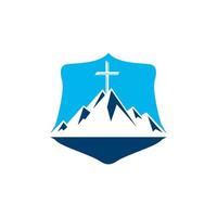 Baptist cross in mountain logo design. Cross on top of the mountain. Church and Christian organization logo. vector