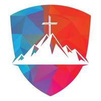 cruz bautista en diseño de logo de montaña. cruzar en la cima de la montaña. logotipo de la iglesia y la organización cristiana. vector