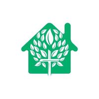 Abstract home and tree religious cross symbol icon vector design. Prayer tree and home vector logo design template.