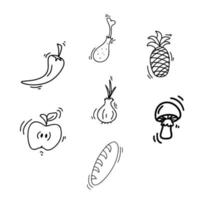 Doodle cartoon contour food set vector