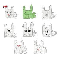 Set collection doodle cartoon rabbit vector