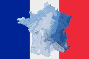 Contour map of France with the image of the national flag. Ice inside the map. Vector illustration. Energy crisis.