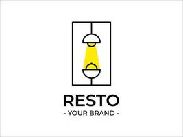 logo design for a restaurant with a light above that shines yellow, and below there is a table shape and a dish cover on top, suitable as a design reference vector