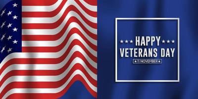 feliz día de los veteranos diseño con diseño 3d y fondo de bandera vector