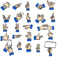 icon set of businessman hand sign illustration vector drawing with black line isolated on white background