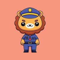 cute police lion cartoon doodle hand drawn concept vector kawaii icon illustration