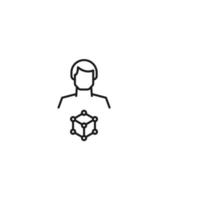 Monochrome sign drawn with black thin line. Modern vector symbol perfect for sites, apps, books, banners etc. Line icon of chemical compound next to faceless man