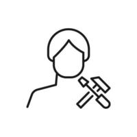 Hobby, business, profession of man. Modern vector outline symbol in flat style with black thin line. Monochrome icon of screwdriver and hammer, by anonymous male