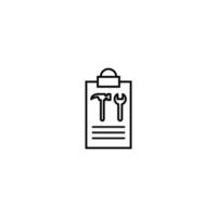 Document on clipboard sign. Vector outline symbol in flat style. Suitable for web sites, banners, books, advertisements etc. Line icon of wrench and hammer on clipboard