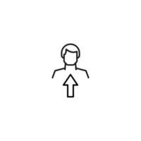 Monochrome sign drawn with black thin line. Modern vector symbol perfect for sites, apps, books, banners etc. Line icon of arrow up next to faceless man