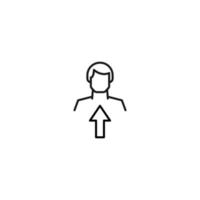 Monochrome sign drawn with black thin line. Modern vector symbol perfect for sites, apps, books, banners etc. Line icon of arrow up next to faceless man