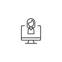 Item on pc monitor. Outline sign suitable for web sites, apps, stores etc. Editable stroke. Vector monochrome line icon of faceless woman on computer monitor