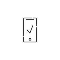 Display of phone. Vector line symbol drawn in modern flat style. Perfect for web site, stores, internet pages. Editable stroke. Line icon of checkmark on display of phone