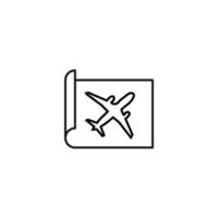 Art, picture, image concept. Simple monochrome isolated sign. Editable stroke. Vector line icon of airplane on paper sheet