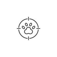 Simple black and white illustration perfect for web sites, advertisement, books, articles, apps. Modern sign and editable stroke. Vector line icon of dog paw inside target